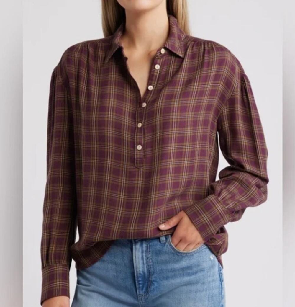 Faherty Olli Top Mulberry Plaid sz S EUC Sample Pullover